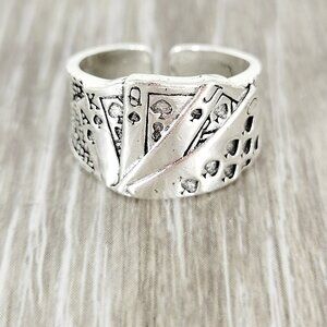 Playing Cards Ring - Adjustable Statement Piece - Jack Queen King Ace